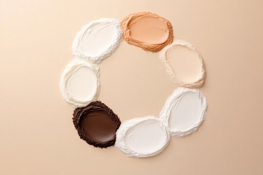 Circular arrangement of diverse skin tone shades, showcasing bea