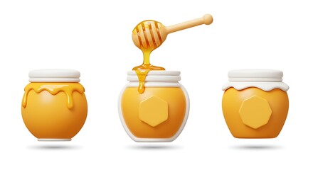 Honey Dripping From Dipper Into Jar Fresh Sweet Still Life