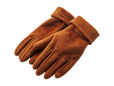 The image showcases a pair of brown gloves, likely made of wool or a similar material, presented against transparent background.