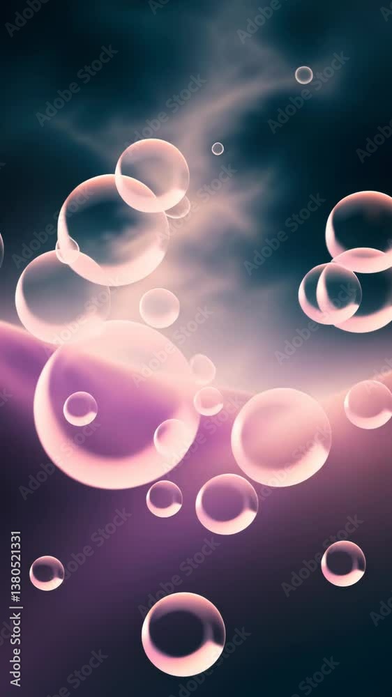 Poster A bunch of pink bubbles are floating in the air. There are many of them, and they are all different sizes