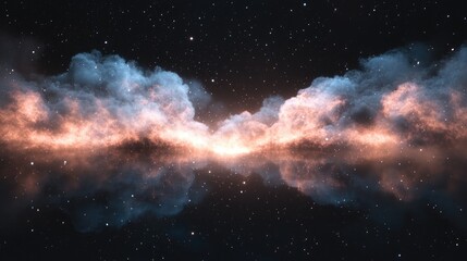 Fototapeta premium View of the sky at night is clear in the middle of a calm sea.