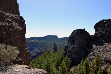 Pico de las Nieves; the highest peak and a stratovolcano on the island of Gran Canaria, Canary Islands, Spain. View from Roque Nublo