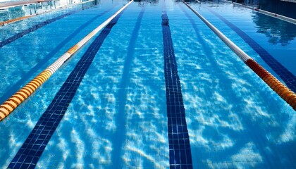 Obraz premium swimming pool lanes with plastic dividers creating an organized empty space in clear water for potential text overlay or branding
