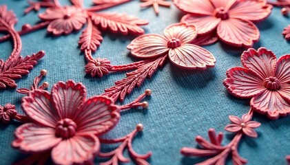 Intricate floral lace fabric detail Close-up texture, mesh, lace