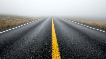 Fototapeta premium Empty road with thick fog creating an eerie atmosphere.