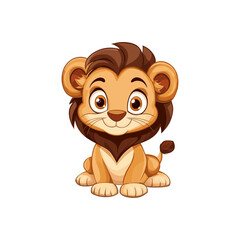 Obraz premium Cute Cartoon Lion Cub Sitting Vector Illustration. Darling cartoon lion cub sits with a cheerful expression. Lively vector illustration of a young lion character designed for children's art, books.