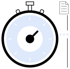 Stopwatch with minimalistic design beside a document icon. Ideal for productivity, task management, timing, project deadlines, workload priorities, precision, and efficiency concepts. Simplistic flat