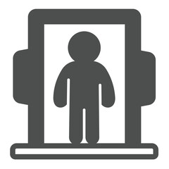 Metal detector door frame with man solid icon, city museum concept. Vector graphics. Security metal detecting, safety sign on white background, glyph style icon for mobile or web design.