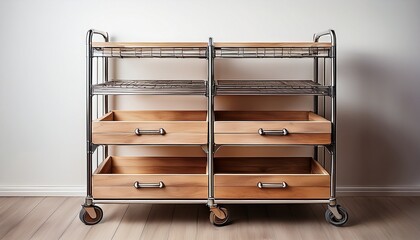 modern kitchen cart with drawers and shelves isolated with white background