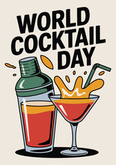 Solid Color Vector Designs for World Cocktail Day &ndash; Cocktail Glasses, Party Icons, T-Shirts, Stickers, Posters, Print Cards, Animated GIFs, No Gradients, Vector Art