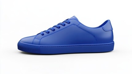 A vibrant blue sneaker is showcased against a plain white background. The sleek design features round laces and a smooth exterior, emphasizing its contemporary athletic look