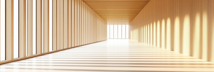 Fototapeta premium Sunlit Wooden Corridor Interior.