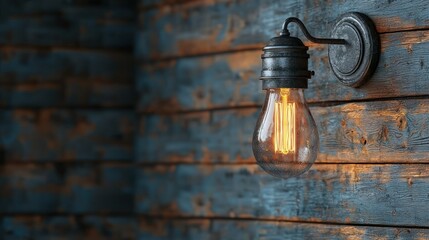 Vintage Edison Bulb Wall Lamp on Rustic Wooden Wall