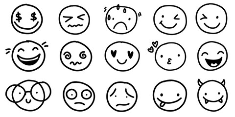 Cartoon people face emotions set in doodle scribble pencil marker style hand drawn set © Alina Nikitaeva