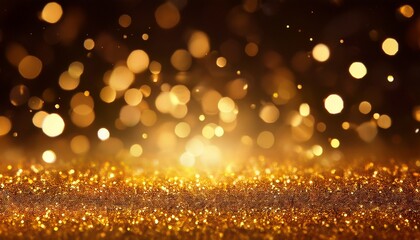 gold glitter particles with light glow bokeh on abstract luxury background