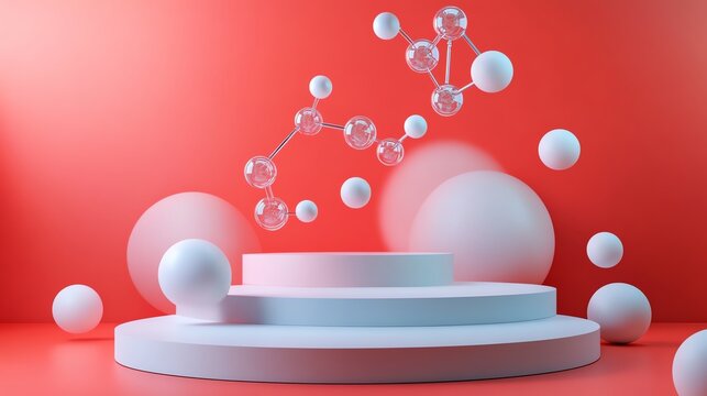 Abstract design with spheres and molecules.