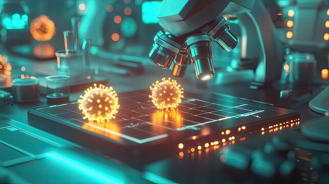 Scientific breakthrough virus research lab digital art futuristic environment - Powered by Adobe