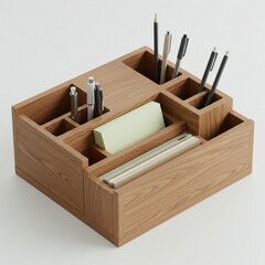 Modern Wooden Desk Organizer with Multiple Compartments