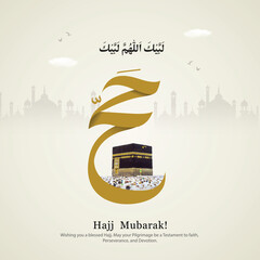 Al Hajj and Umrah Mubarak. Arabic calligraphy Translations:  hajj mubrak with Creative design for social media post.