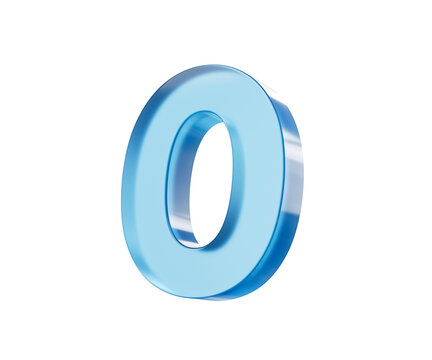 3d Glossy Blue number 0 or Zero with a gradient of blue shades. 3d illustration