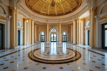 Obraz premium Luxurious ballroom interior with golden dome and marble floor