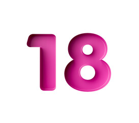 Vibrant pink number 18 Eighteen in bold gradient font with a slight shadow effect, 3d illustration