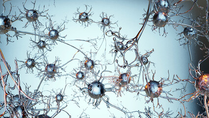 Human nervous system anatomy, Neurons or nerve cells, nerve communication, the cerebral cortex, active neurone, Neurogenesis, Neurotransmitters, Synapse Process in The Brain, Neuronal 3d render