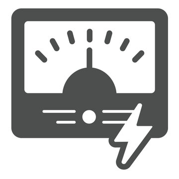 recommend clip art: Voltmeter with lightning solid icon, electrician service concept. Vector graphics. Electrical measuring, tester device sign on white background, glyph style icon for mobile or web design.
