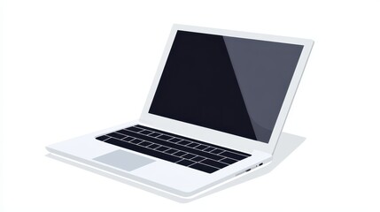 A white laptop is open and positioned on a clean surface. Its modern design and color reflect a minimalist aesthetic, perfect for contemporary office environments and digital tasks