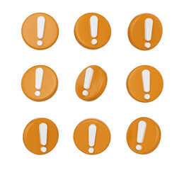 3D Orange icons with a white Exclamation mark for alert, warning or important notice. 3d illustration