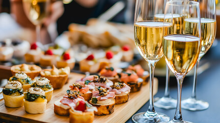 Gros plan sur des verres de champagne lors d'une réception.