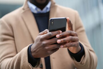 Cropped view of man using smartphone.
