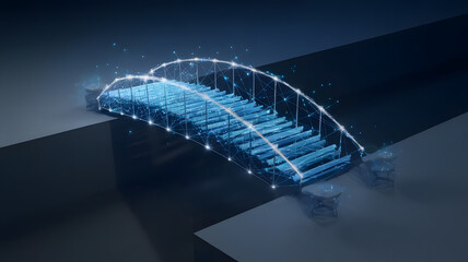 Change Management: A digital bridge being constructed over a gap, symbolizing the transition and adaptation in organizational change management.	
