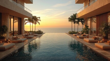 Fototapeta premium Luxury Villa Sunset Oceanfront Infinity Pool
