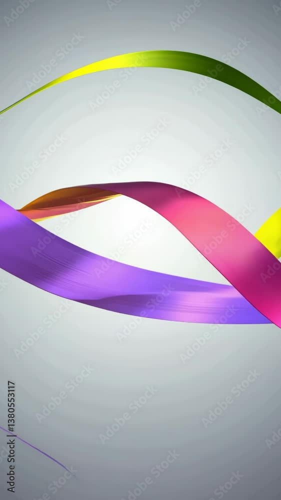 Poster a colorful ribbon with pink, yellow, and green stripes is displayed in a curved and elongated shape.