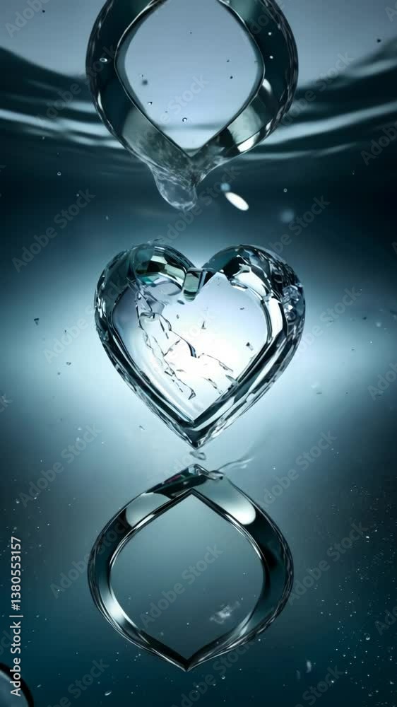 Poster a heart made of glass with broken pieces. the heart is in the center of the image