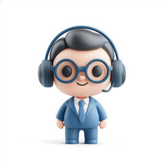Cartoon business character wearing headphones