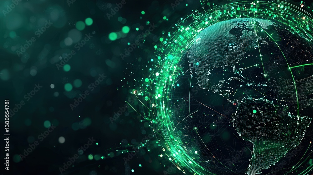 Poster kiwi pattern creating a tech-themed digital globe