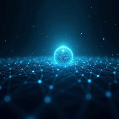 Naklejka premium Futuristic Digital Network Sphere Representing Global Data Exchange and Connectivity in a Virtual Space 仮想空間におけるグローバルなデータ交換と接続性を表す未来的なデジタルネットワーク球体