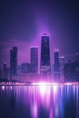 Fototapeta premium Futuristic rendering of Chicago skyline with glowing lights and sleek designs