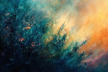 Obraz premium Abstract Teal and Gold Landscape Painting