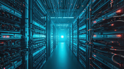 Server room illuminated, futuristic