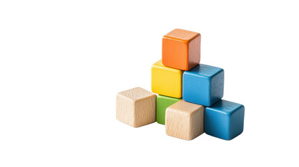 Obraz premium Colorful Wooden Blocks Stacked in Creative Arrangement on White Background