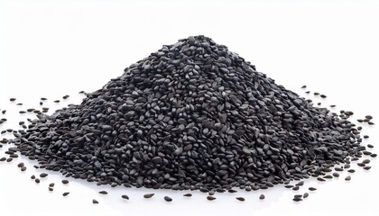 black organic sesame seeds isolated on a white background