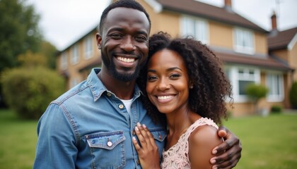 Happy African-American Married Couple Happy Together, People Standing Near Their Country House