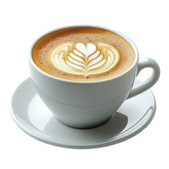 Latte Art Coffee Cup, Minimalist Style, Transparent Background
