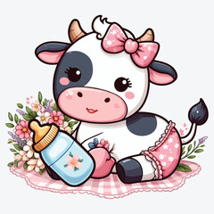 Cute Baby Cow Baby Girl Shower Vector Illustration stock illustration