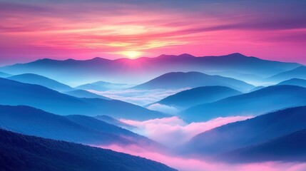 Obraz premium Majestic Sunrise Over Misty Mountain Ranges