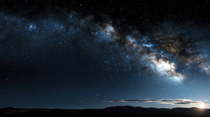 breathtaking view of night sky showcasing vibrant Milky Way galaxy filled with stars and cosmic dust, evoking sense of wonder and tranquility