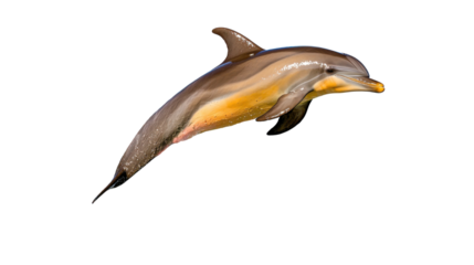 Dolphin leaping gracefully against clear blue ocean background